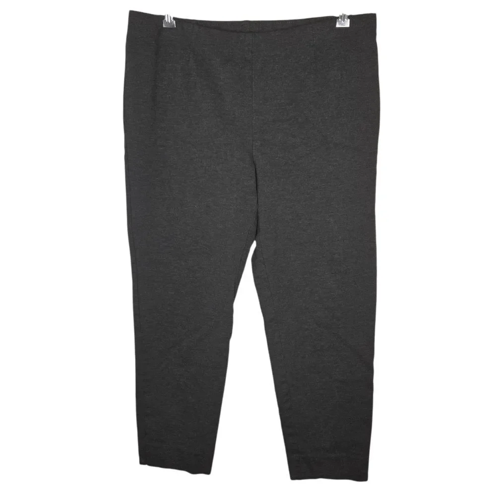 J. Jill Ponte Knit Charcoal Slim-Leg Crop Split-Hem Pants, Size Large